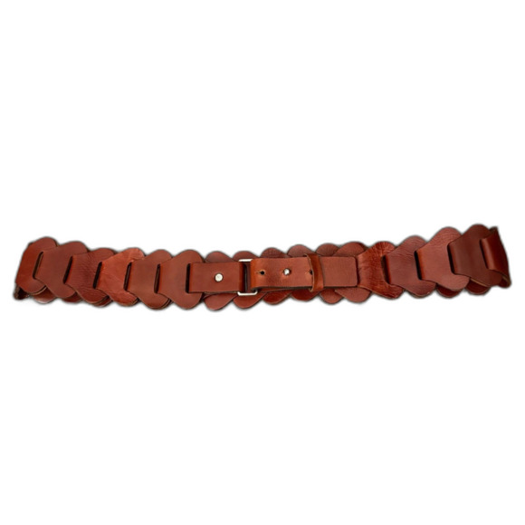Banana Republic Genuine Leather Linked Scalloped Belt Brown Festival Size Small - Picture 1 of 4